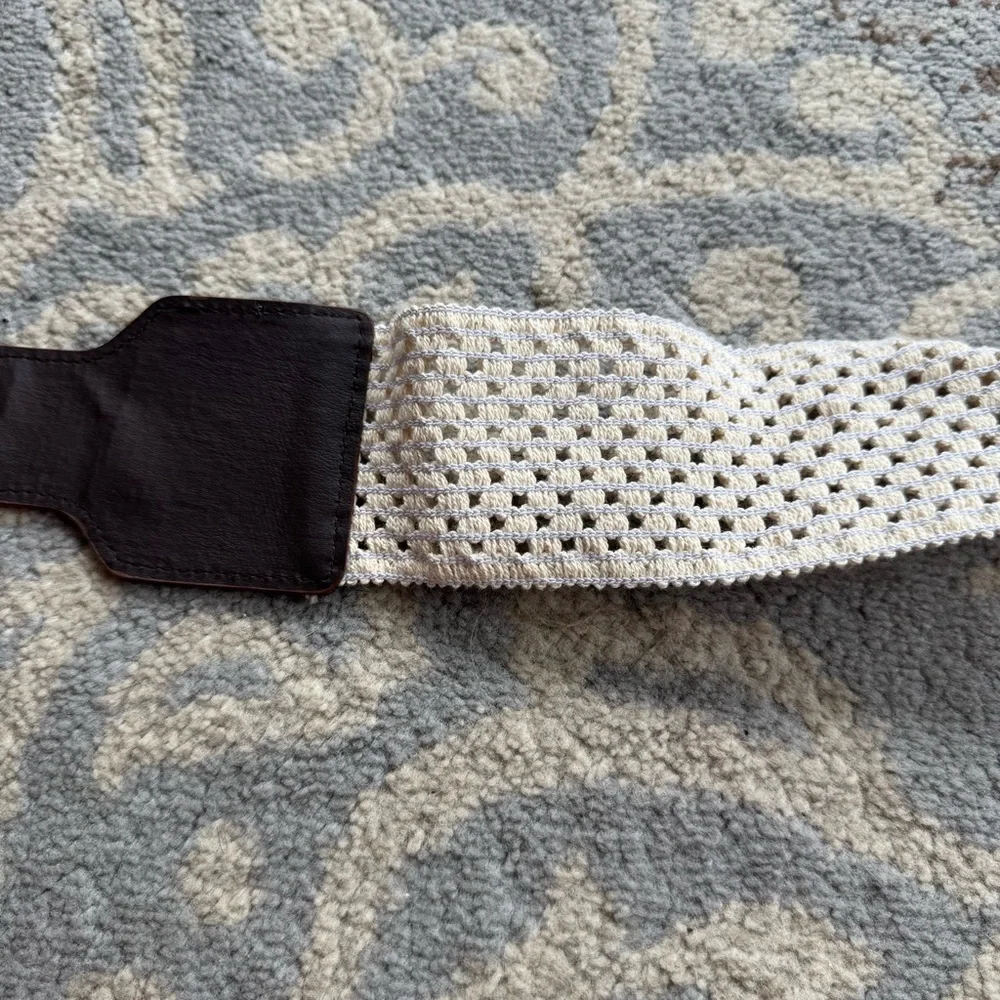 Vintage Crochet Elastic Belt Ivory Brown